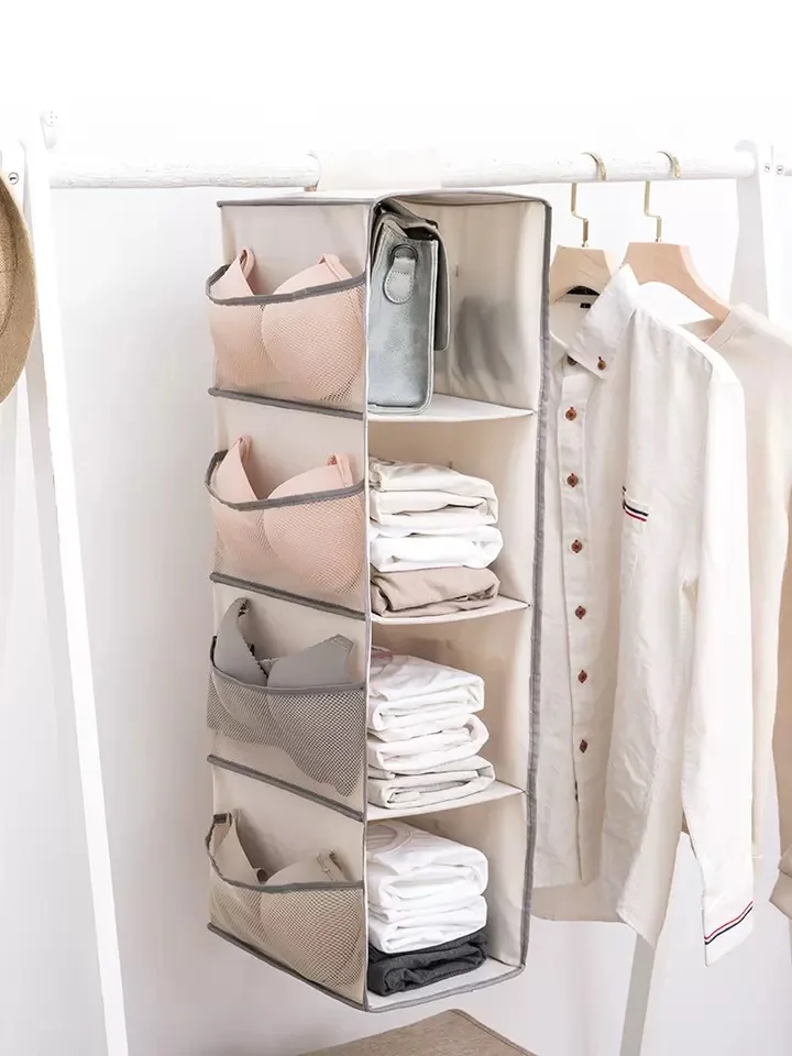 

4 Grids Double-sided Underwear Sorting Hanging Storage Bag Multifunction Socks Bra Rack Hang Storage Wardrobe organizer