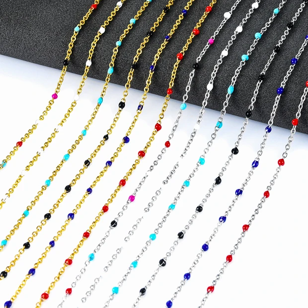 Width 2MM Chain Stainless Steel Gold Steel Choker Chain Enamel Satellite Beaded Cable Ball Necklace Women Man Jewelry Gift