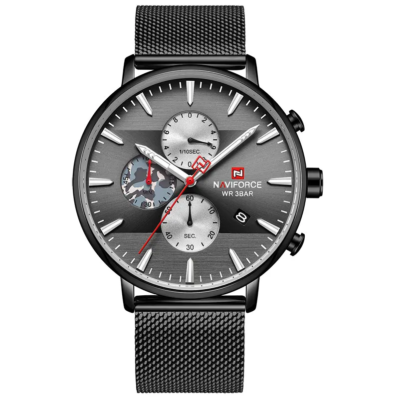 Black Мужские наручные часы naviforce модные повседневные кварцевые мужские часы, хронограф водонепроницаемые аналоговые наручные часы Мужские часы Relogio Masculino - Цвет: Black