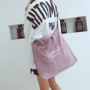 

Women Corduroy Canvas Bag Embroidery Cotton Cloth Shoulder & Crossbody Bags Female Messenger Bag Lady Eco Tote Zipper Handbag