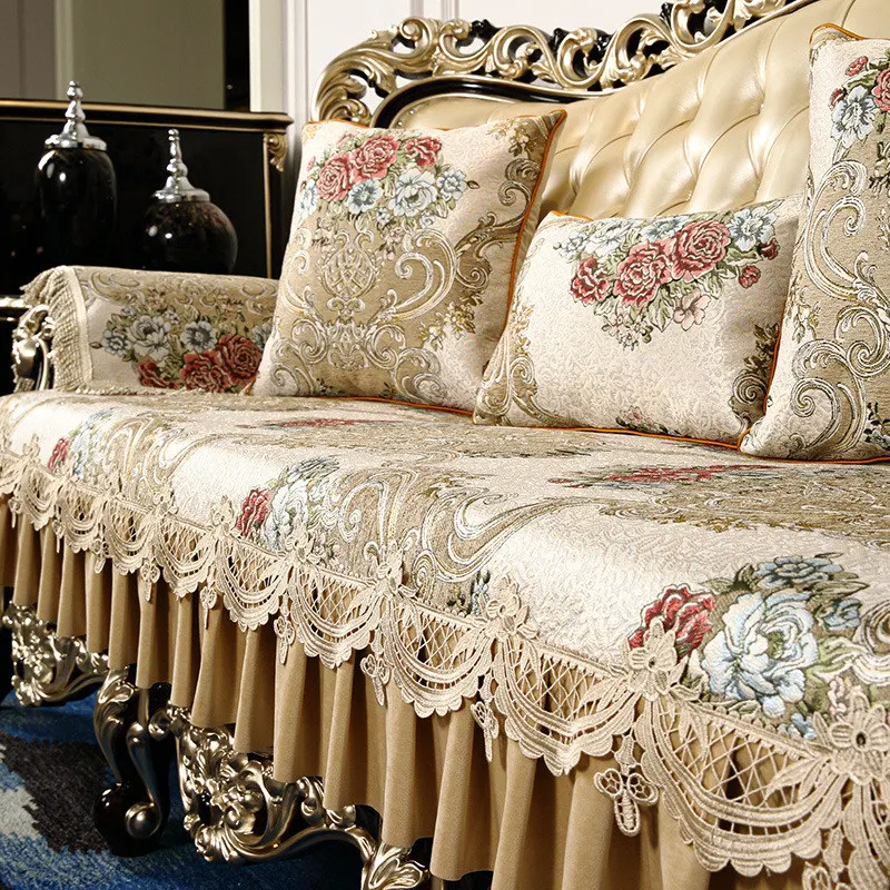Vintage Lace Luxury Sofa Couch Cover 1 2 3 Seater Non-slip Jacquard Floral Corner Leather Slipcover Armchair Towel European | Дом и сад