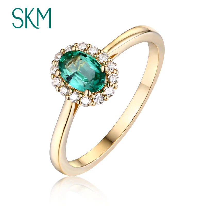 

SKM Emerald engagement ring Diamond wedding band Vintage Women Antique Oval cut Bridal set Delicate Promise Anniversary