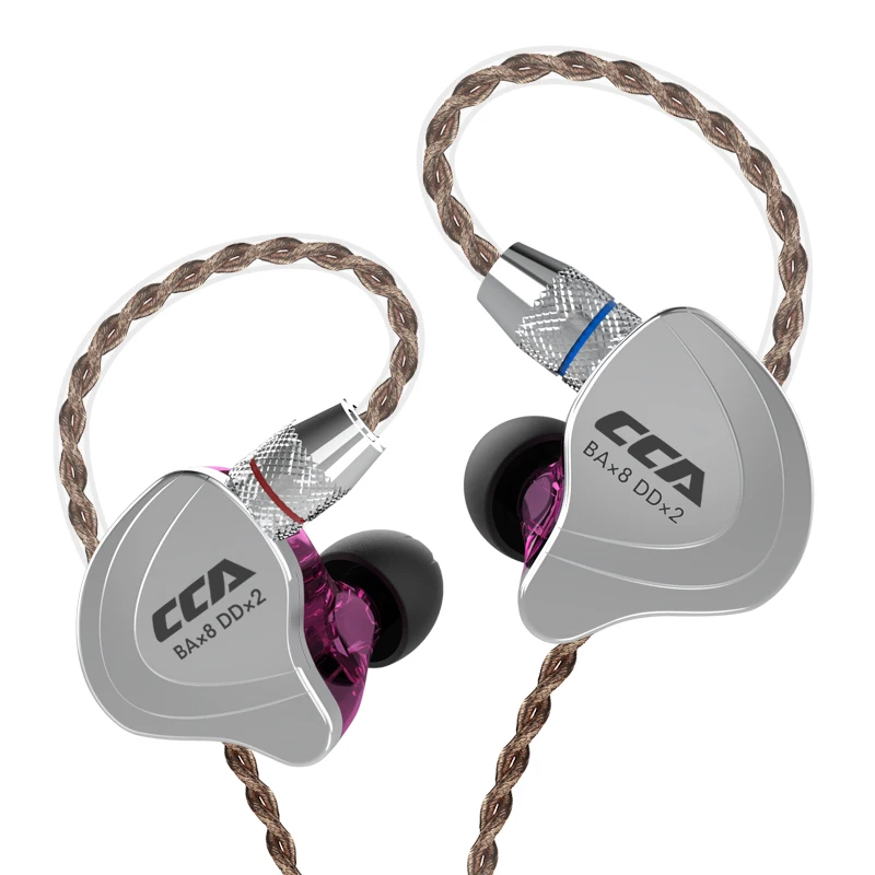 Purple without Mic CCA C10 4ba+ 1dd гибридные наушники в ухо Hifi Dj монитор для бега спортивные наушники 5 приводная гарнитура шумоподавление наушники - Цвет: Purple without Mic