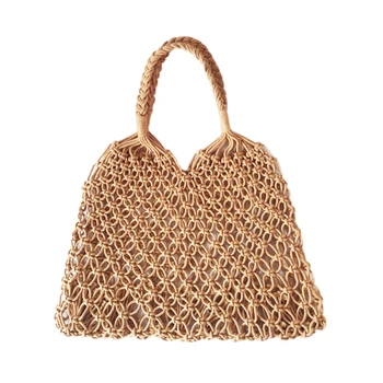 

Fashion Popular Woven Bag Mesh Rope Weaving Tie Buckle Reticulate Hollow Bag No Lined Net Shoulder Bag brown