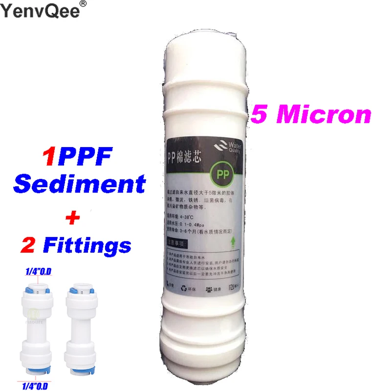 

10 INCH 5 MICRON PPF/SEDIMENT WATER FILTER CARTRIDGE with 2 fittings Water Purifier Filter Cartridge Aquarium REVERSE OSMOSIS
