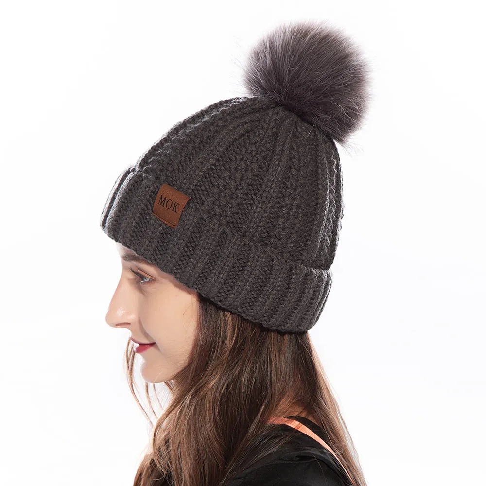 LUZUZI Knitted Fur Hat Faux fur fox fur 