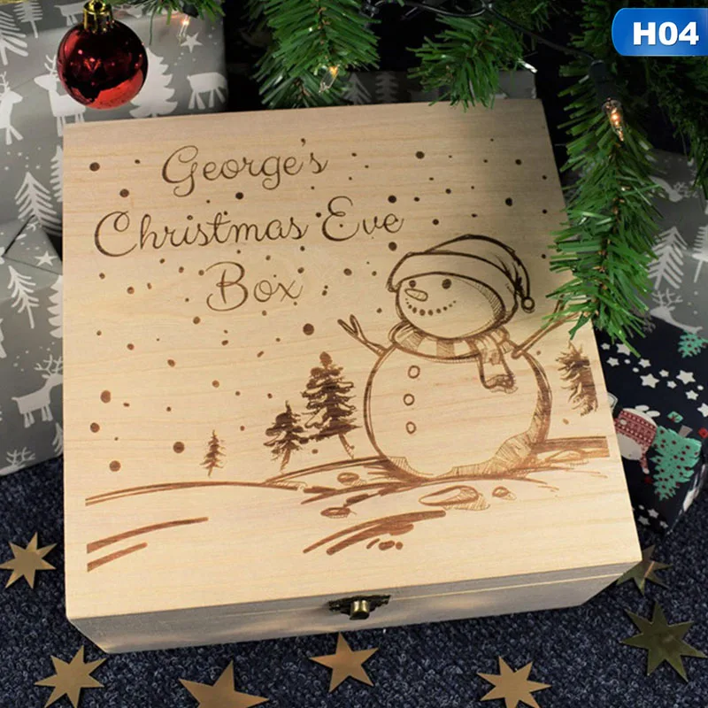 Рождественский подарок коробка деревянная Выгравированная домашняя коробка для хранения Снеговик Санта Клаус и Лось яблоки ювелирное изделие с урной случае детские подарки - Цвет: 4
