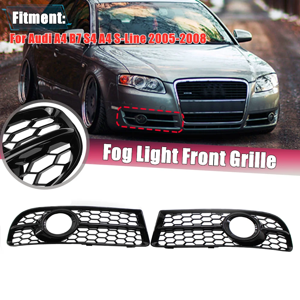 1 Pair Front Fog Light Grille Cover Lower Honeycomb Lamp Grill For Audi A4 B7 S4 S-Line 2005-2008 8E0807681F 8E0807682F |