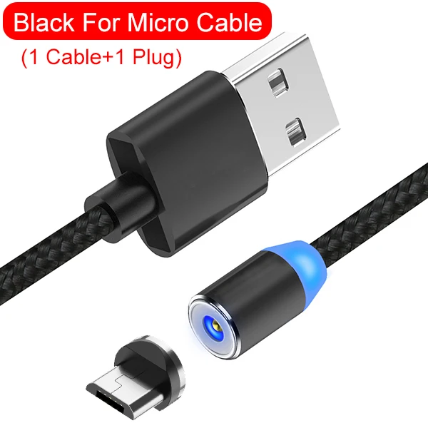 Suntaiho Магнитный зарядный кабель Micro USB кабель для iPhone 11 Pro samsung Xiaomi Быстрая зарядка usb type C светодиодный кабель для зарядки - Цвет: Black For Micro