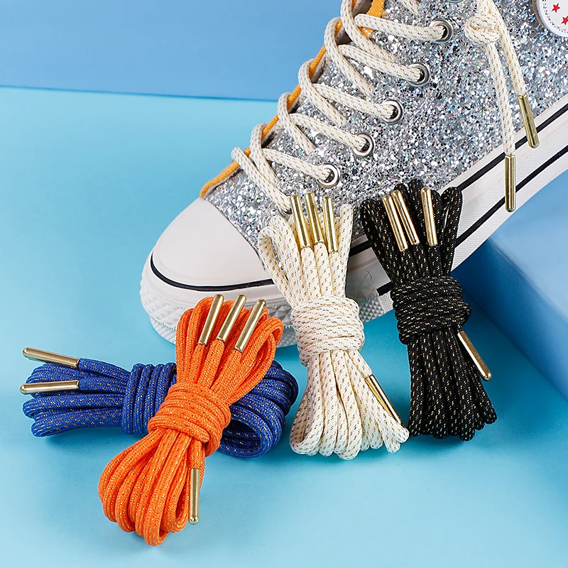 

Leemeimei 47-дюймовые круглые металлические шнурки для обуви, мягкие Роскошные шнурки для обуви из козьей кожи с золотистыми аглотами для кроссовок