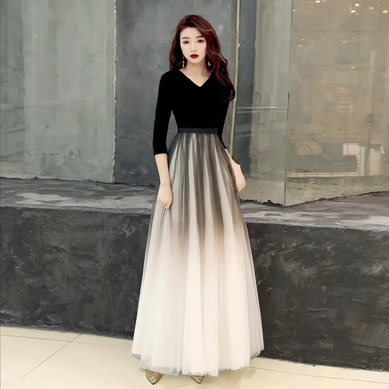 

Elegant black O-neck Dress Gradient backless sequins Dress birthday party evening dress Women Formal Evening Dress Vestidos
