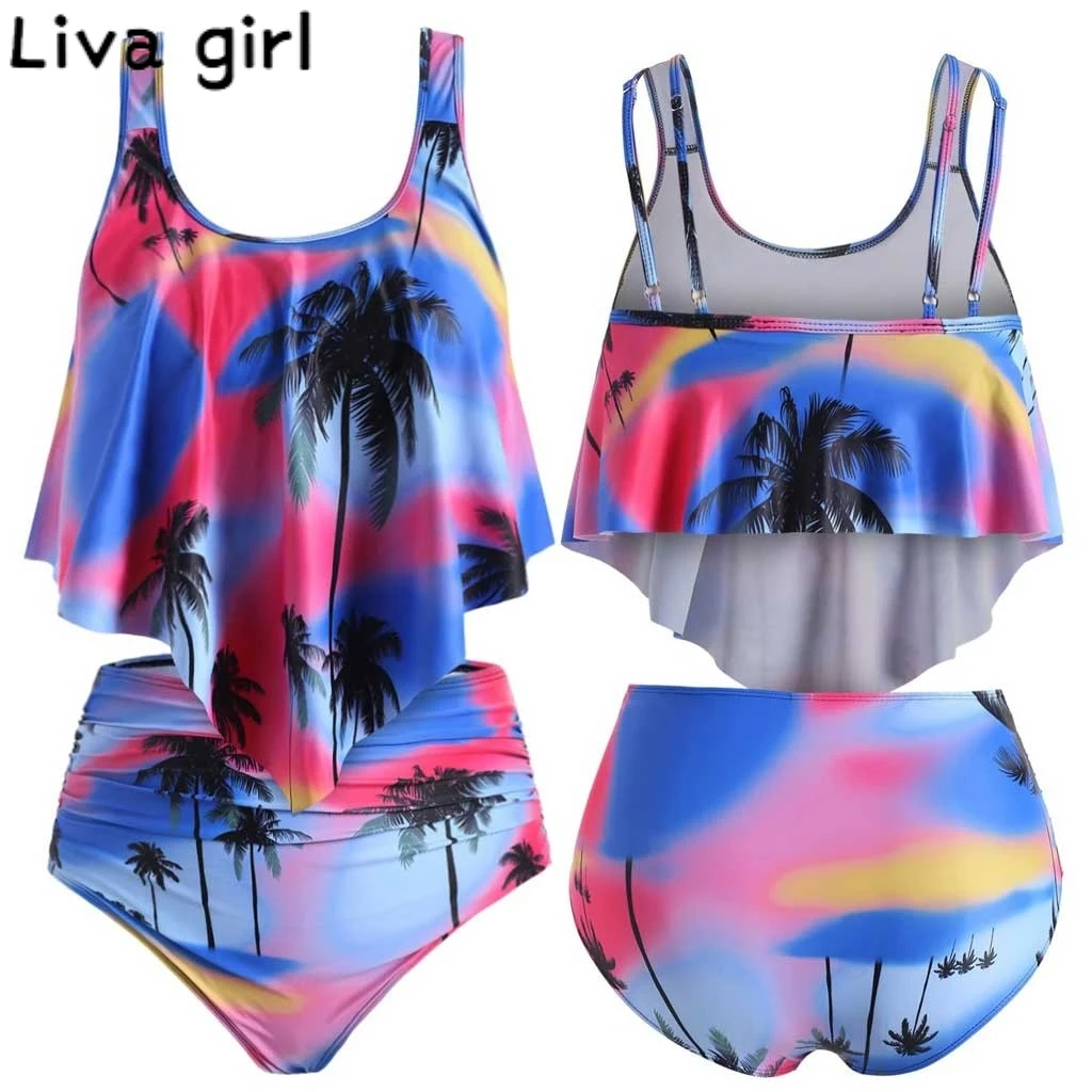

Plus Size Bikinis Women Print Push Up High Waist Swimsuits Ruffle Bikinis Swimming Suit For Womens Tankinis Biquini Bathing Suit