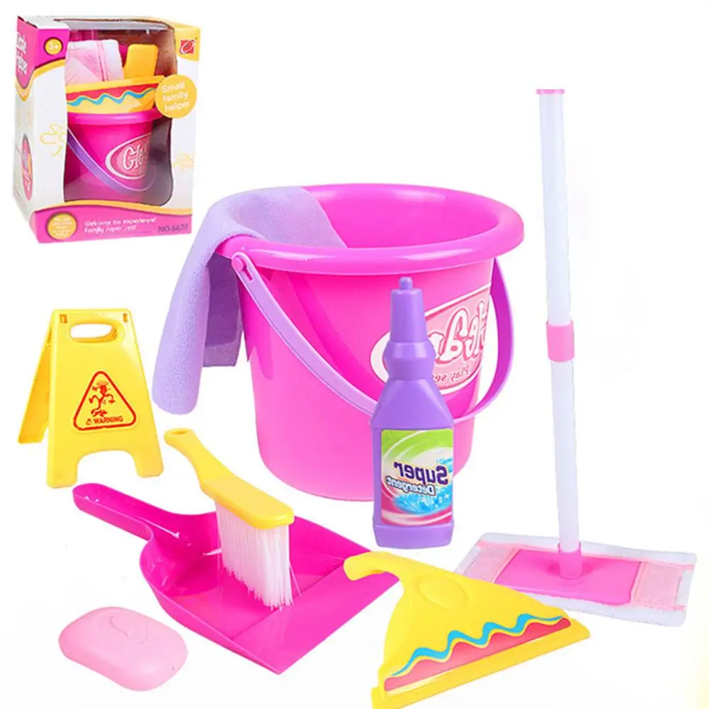 9Pcs/Set Mini Cleaning Tools Mop Caution Sign Bucket Kit Kids Pretend Play Toy Intelligence Developmental Toys Gift For Children 9Pcs/Set Mini Cleaning Tools Mop Caution Sign Bucket Kit Kids Pretend Play Toy Intelligence Developmental Toys Gift For Children