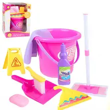 9Pcs/Set Mini Cleaning Tools Mop Caution Sign Bucket Kit Kids Pretend Play Toy Intelligence Developmental Toys Gift For Children