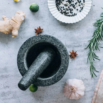 

Granite Stone Herbs Masher Smasher Manual Spice Grinder Mincer Crusher Mortar and Pestle Wood Ground Beef Cast Iron Spice Masher