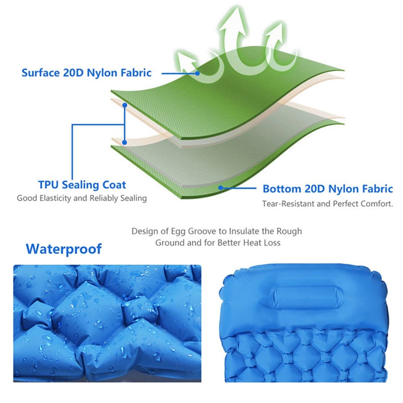 Portable Camping Mat Inflatable Mattress Air mattress Pillow Waterproof Diamond Outdoor Camping Hiking Sleeping Mat Air Cushion