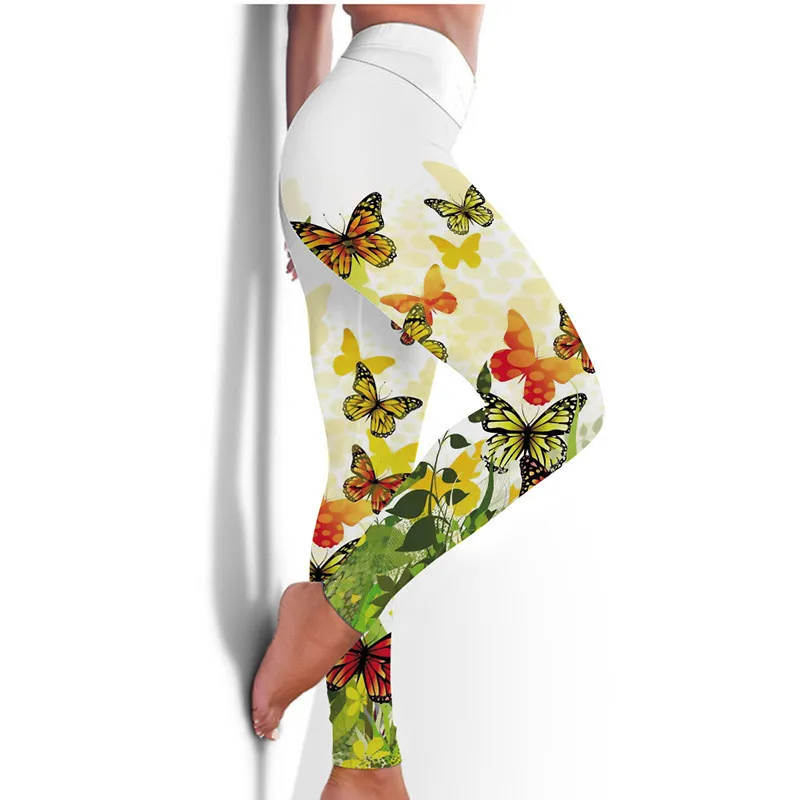 

S-3XL New Fashion Women Butterfly Print Leggings Pants Plus Size Casual High Waist Sport Pants womens clothing