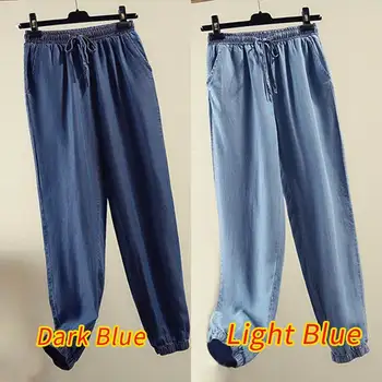 

Fashion 2020 ZANZEA Women's Trousers Jeans Pants Solid Harem Pants Female Elastic Waist Denim Blue Long Pantalon Autumn Palazzo