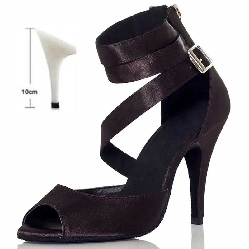 Обувь для Танцы Дамская обувь Атласные босоножки на высоком каблуке, Туфли для латинских танцев для девочек, бальные туфли для сальсы Танцы кроссовки обувь черного цвета на низком каблуке; 6/7. 5/8. 5/10 см - Цвет: Black2 10CM