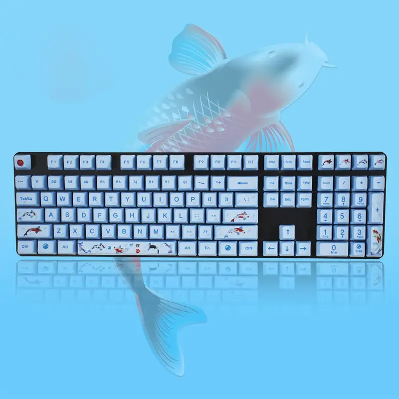 1 Set Replaceable OEM PBT 108 Keys Keycaps Dye-sublimation Koi Fish Keycap for Readson GANSS IKBC Mechanical Keyboard | Компьютеры и