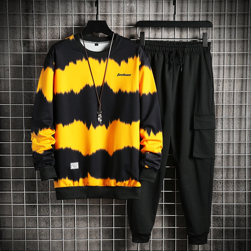 Men Tracksuit Sweatshirt Pants-Set Casual Fashion Hip-Hop And Autumn Long-Sleeve High-Street