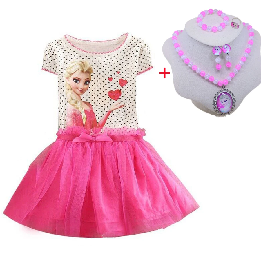 Детское платье принцессы для маленьких девочек Эльза и Анна+ 5 шт., ожерелье из мультфильма «Дисней»+ браслет+ кольцо+ клипсы, аксессуары для кукол - Цвет: B3
