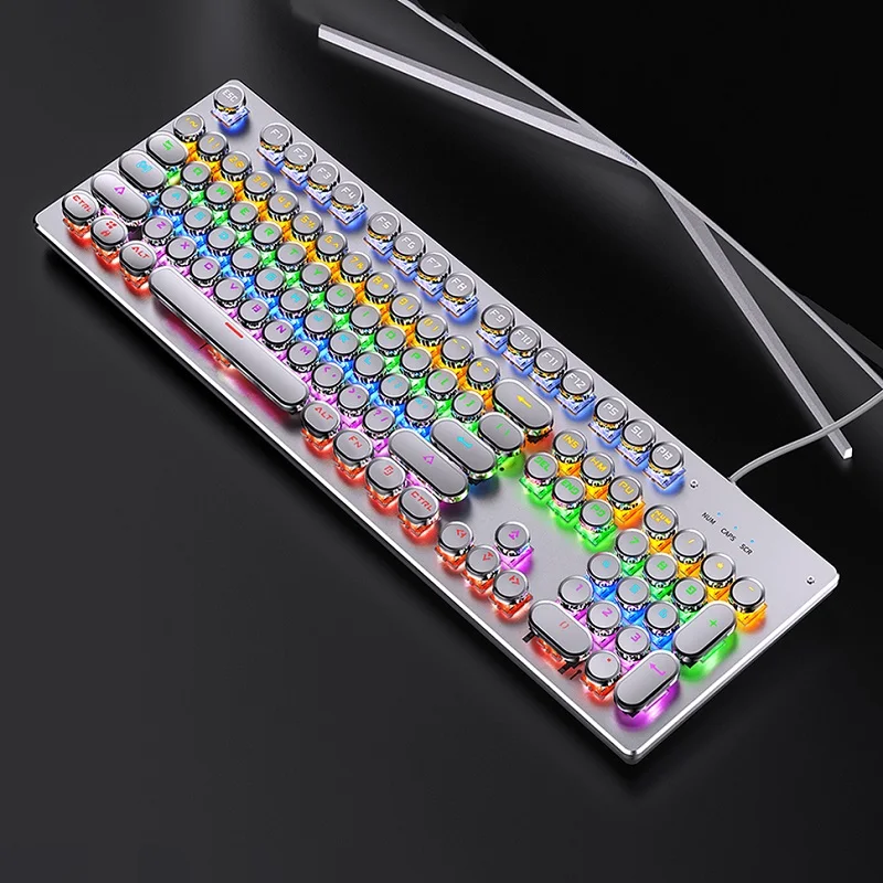 Teclado mecânico retro punk, azul, preto, interruptor marrom, 104 chaves, USB com fio, retroiluminado RGB, apto para PC, portátil, gamers