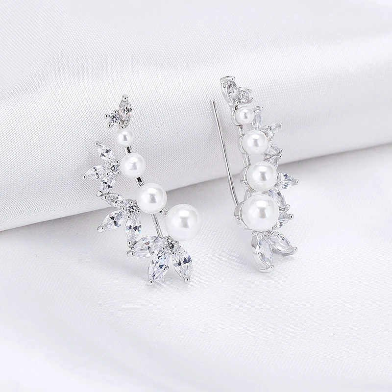

VERY GIRL Design New Fashion Brand Cubic Zirconia Ear Cuff Pearl Earrings for Women 2019