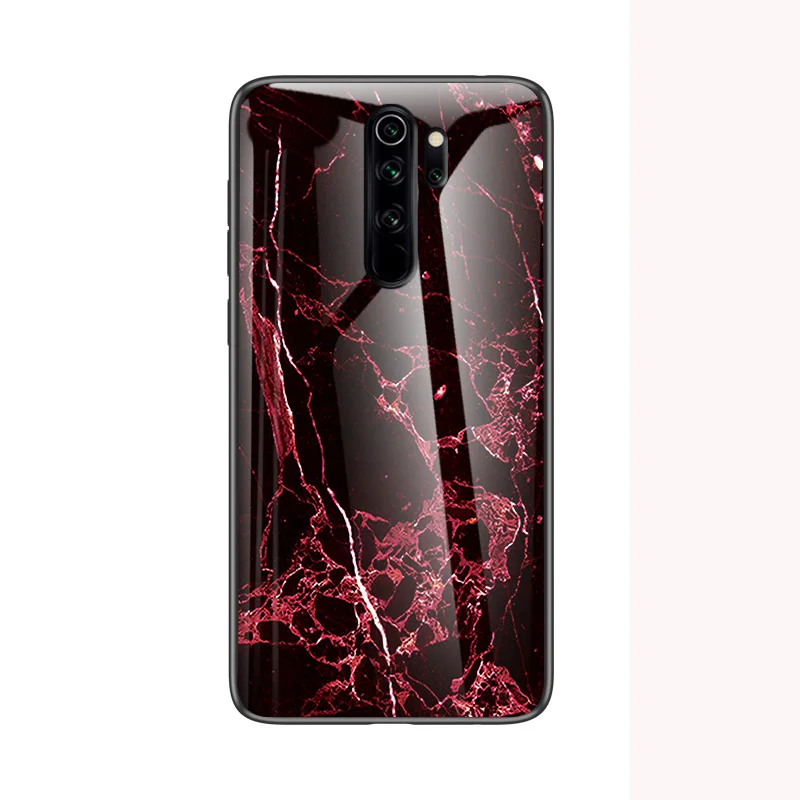 For Redmi Note 8 Pro Case Marble Tempered Glass Soft Silicone Shockproof Hard Phone Cover For Xiomi Xiaomi Redmi Note 8 Note8 - Цвет: Dark Red