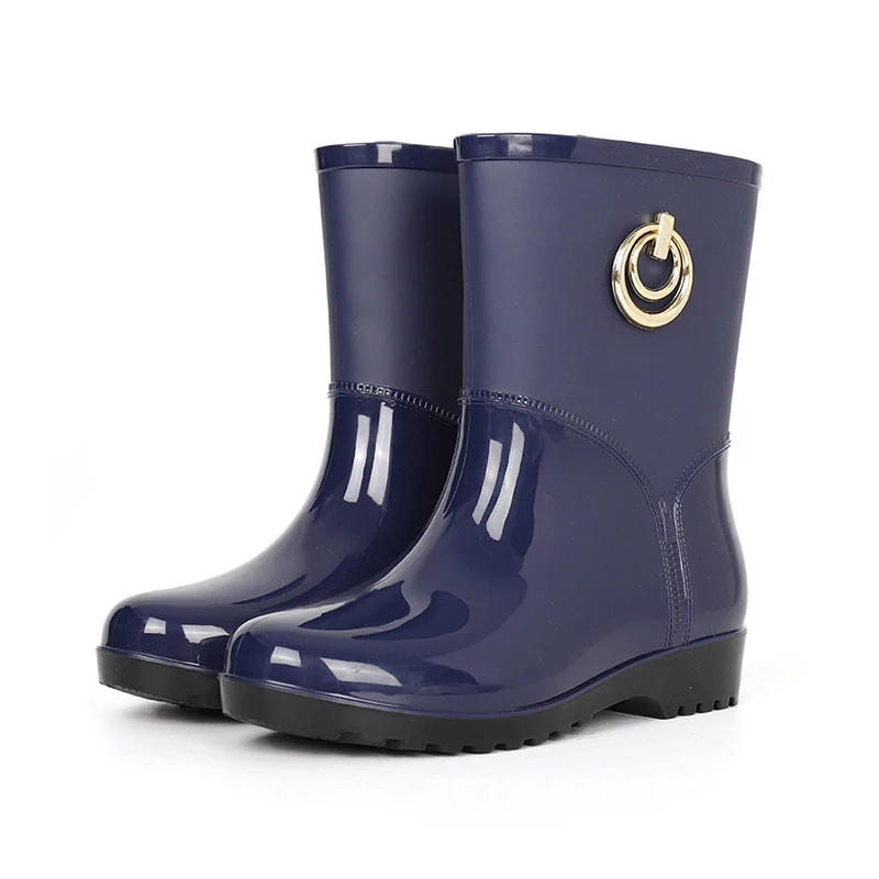 Botas de lluvia cálidas de piel de PVC para mujer, zapatos de tacón bajo  sólido corto para mujer, botas impermeables de goma para adultos, Color  caramelo|Botas a media pantorrilla| - AliExpress