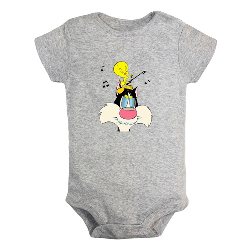 Tweety Bird riding с изображением кота Сильвестра; Одежда для новорожденных мальчиков и девочек; комбинезон с принтом для младенцев; боди с короткими рукавами; хлопковая одежда - Цвет: JcBaby1343GD