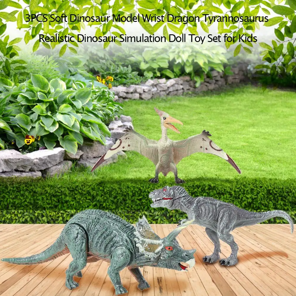 3PCS Jurassic Park Soft Dinosaur Model Wrist Dragon Tyrannosaurus Realistic Dinosaur Simulation Doll Toy Set For Kids Home Deco