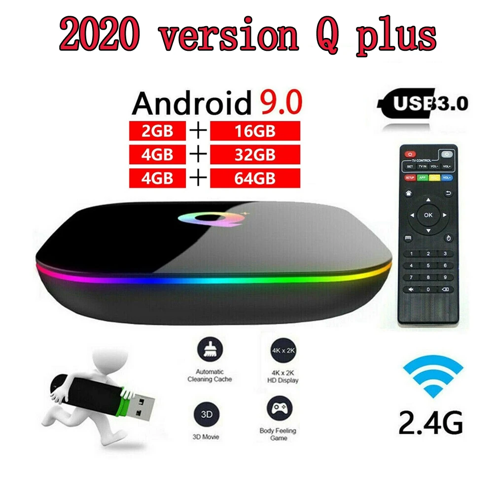 Q Plus Smart TV Box Android 9.0 TV Box 4GB RAM 32GB/64GB ROM Quad Core H.265 USB3.0 2.4G WiFi Set Top Box 6K TVBOX Media Player 1