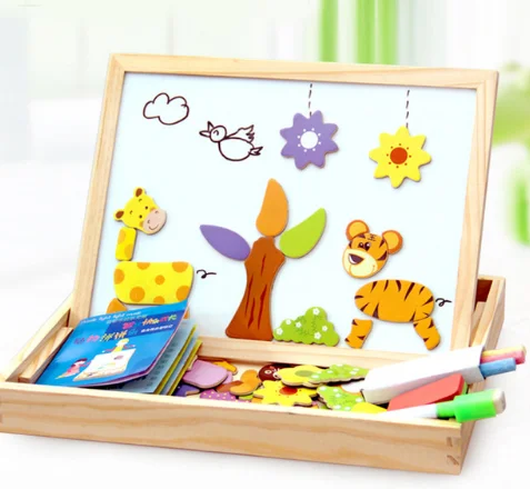 100+ PC di Legno di Puzzle Magnetico Figura/Animali/Veicolo/Circo Tavolo Da Disegno 5 stili Box Giocattolo Educativo regalo - Цвет: giraffe