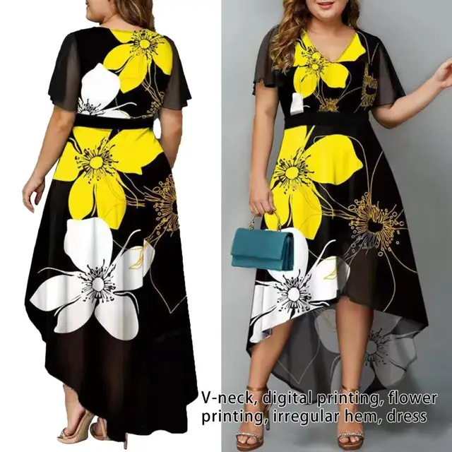 Women's Plus Size A Line Dress Print V Neck Short Sleeve Summer Casual Maxi long Dress Casual Daily Dress 3
