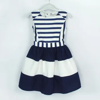 

Military Style Brand Girls Dress Summer Dress Girls Navy Wind Back Hollow Out Stripe Splicing Sundress Dress