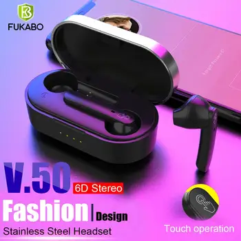 

Luxury Stainless steel TWS Earphones 5.0 Bluetooth wireless Headphones Fingerprint Touch 6D HiFI Stereo In-ear Earbuds Headset