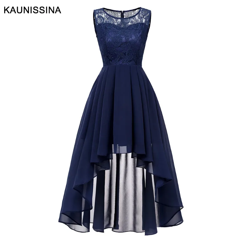 Navy Blue KAUNISSINA, Женские коктейльные платья, асимметричное шифоновое кружевное платье для банкета, сплошное платье на молнии сзади, платья для выпускного вечера - Цвет: Navy Blue