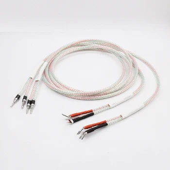 

A pair Valhalla Series Hifi speaker cable with banana to spade Plug Speaker Audio Cable 2.5M
