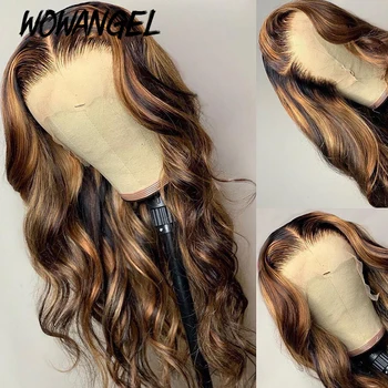 

Wowangel Lace Front Human Wig Transparent lace Brazilian Remy Highlight Colored Hair 13*6 Deep Part Bleached Knots Body Wave