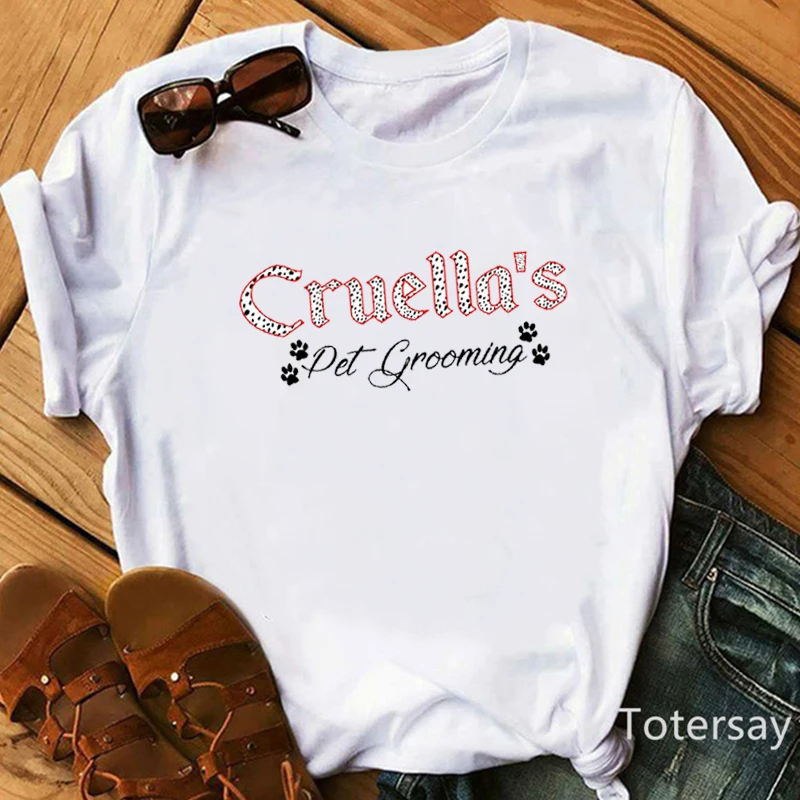 Women T Shirts Cruella De Vil Dogs Graphic T-shirt Female Clothes  Funny Cartoon T shirt Summer Tops Casual Oversized