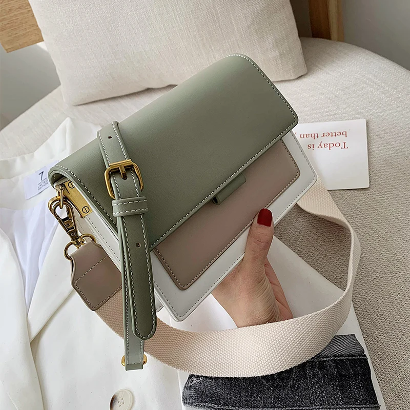 LEFTSIDE Contrast color Leather Crossbody Bags For Women 2021 Travel Handbag Simple Shoulder Simple Bag Ladies Cross Body Bag