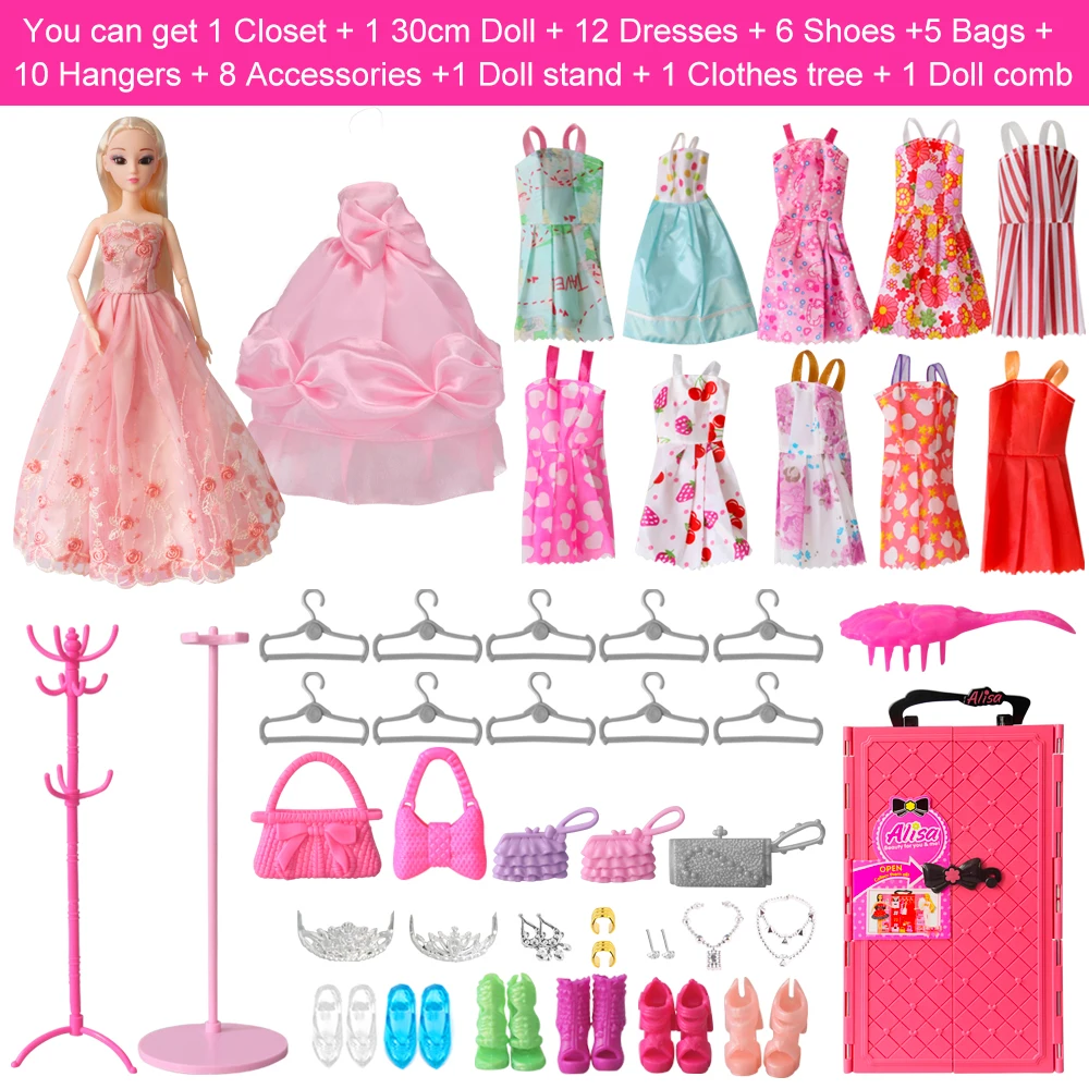 Cena Ucanaan lalka szafa z lalką akcesoria dla barbie ubranka dla lalki, buty dla lalek w szafie dla lalek