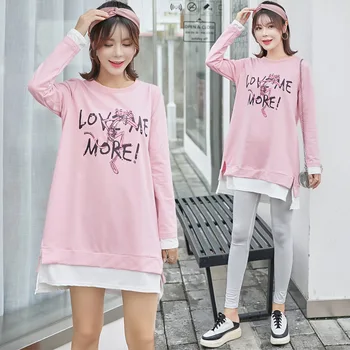 

Autumn New Style Maternity Clothes Fashion Printed Long-sleeved Upper Garment Mid-length Loose And Plus-sized Pregnant Wome