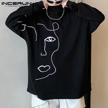 

INCERUN Autumn Winter Men's Stylish Hot Sale Pullover T-shirt Party Shows Comeforable Male Graffiti Style Sweater S-5XL Top 2021