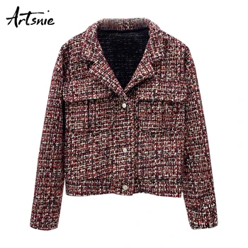 

Artsnie streetwear casual knitted women jacket spring turn down collar double pockets coats femme long sleeve jackets chaqueta