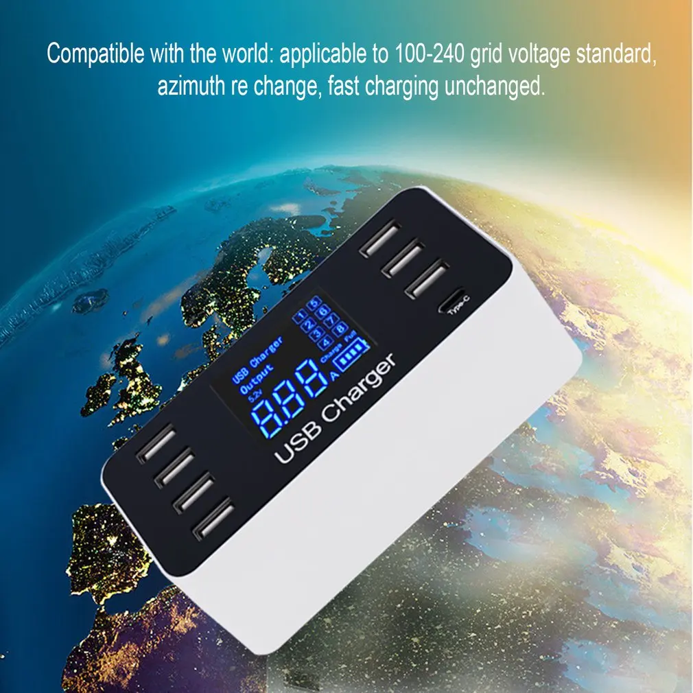 8 мульти-портов Usb адаптер настольное настенное зарядное устройство светодиодный дисплей зарядная станция 40 Вт Usb мобильный телефон планшет умное зарядное устройство