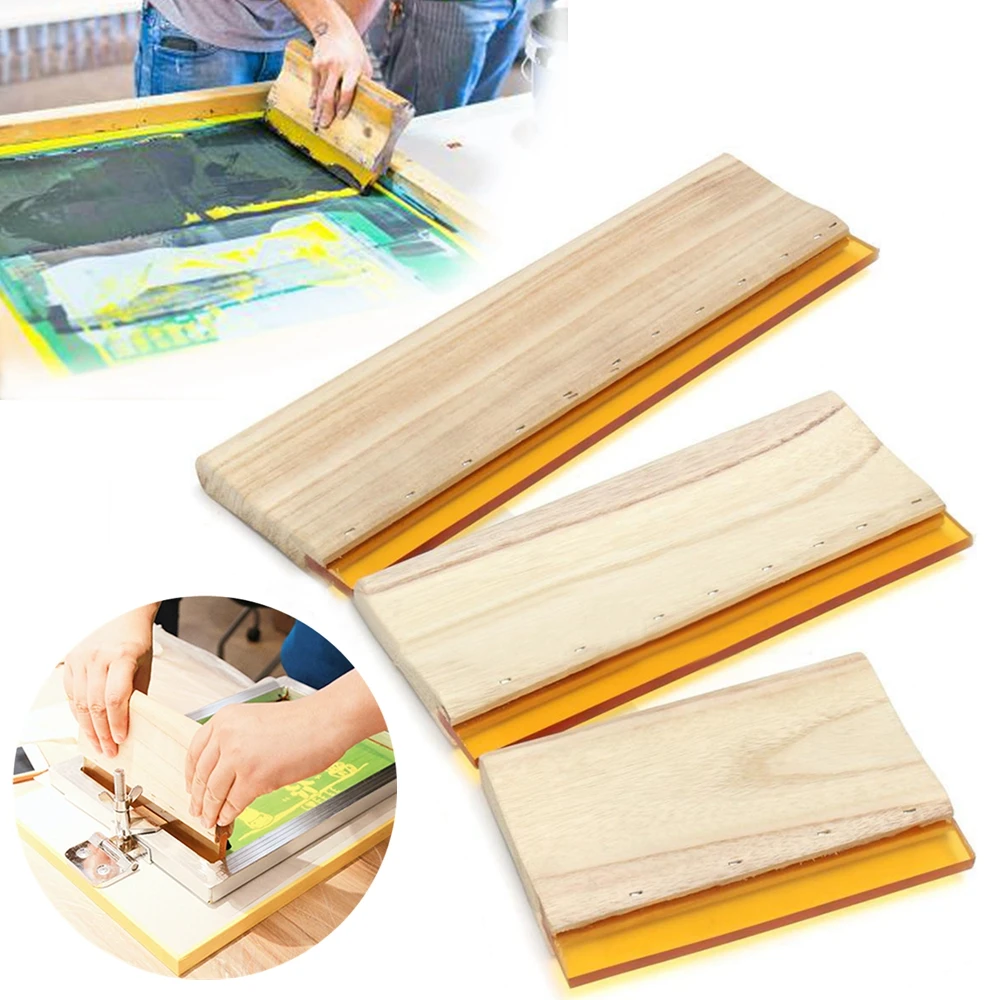 

Wear-proof Silk Screen Printing Squeegee Blade With Wood Handle DIY Silkscreen Printing Ink Rubber Scraper Board Tools