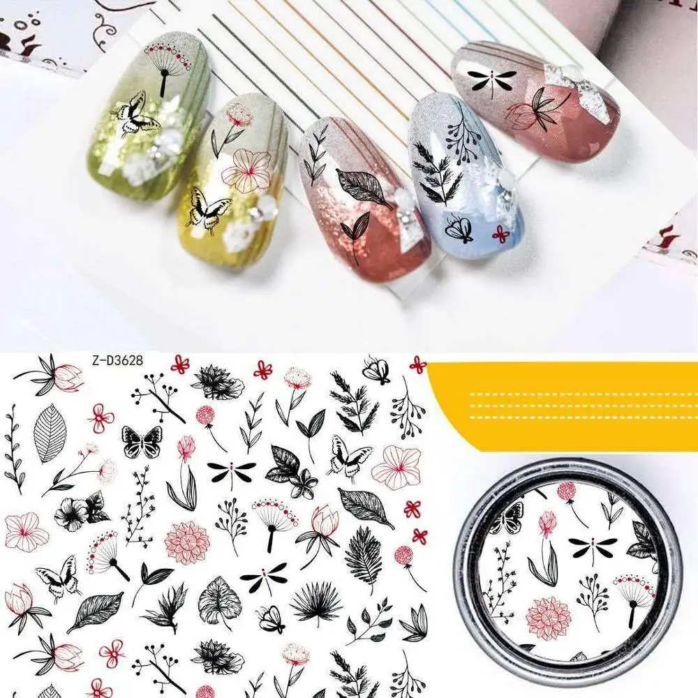 

Newest Z-D3628 flower series 3D nail sticker decal stamping back gule DIY nail decoration tools