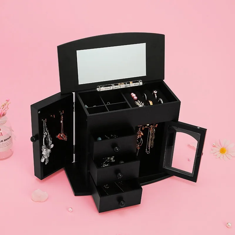 

Korean Version of Wooden Jewelry Box Multi-function Jewelry Storage Box Creative Household Goods Jewelry Desktop Storage Box